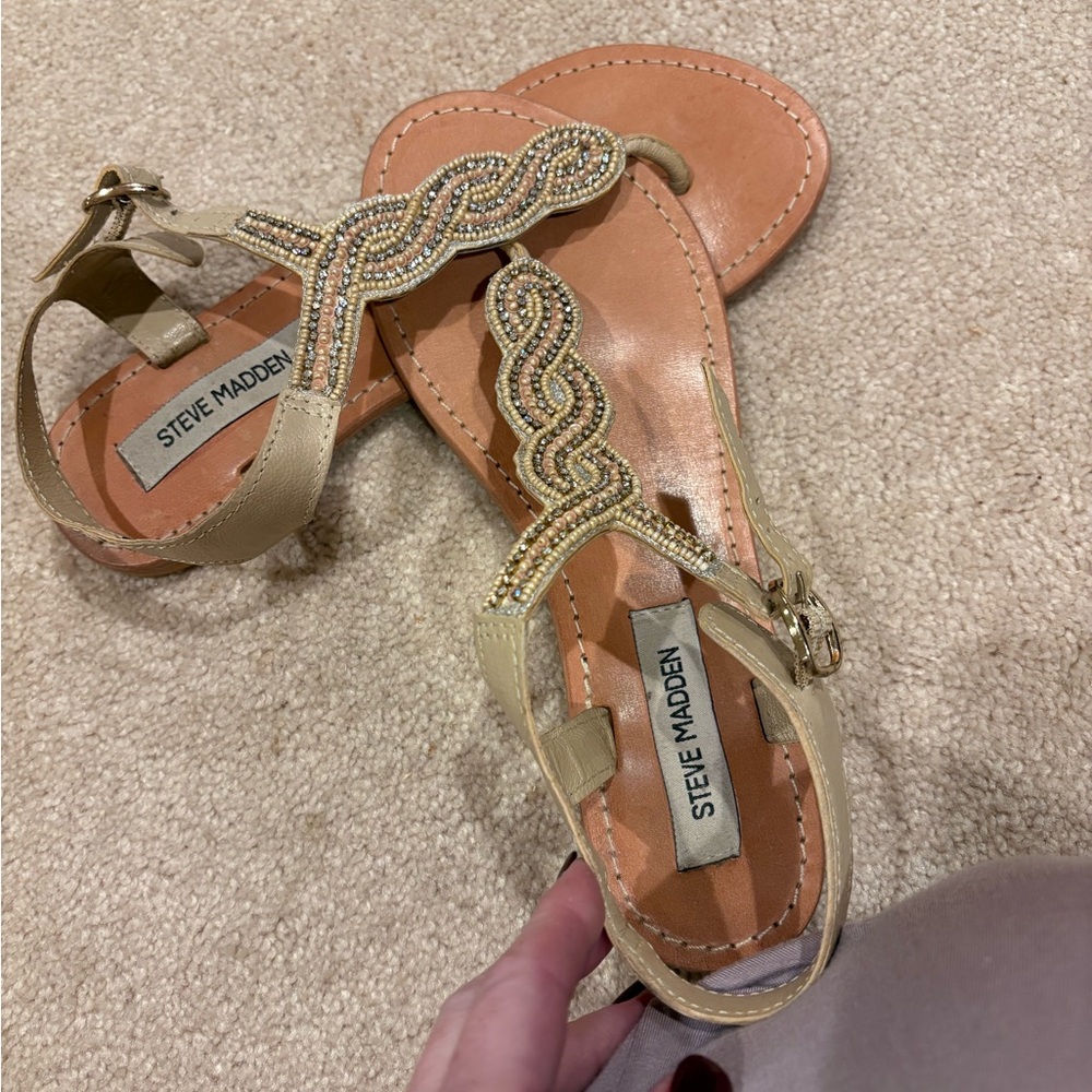 Steve Madden Tan and Gold Embellished Sandals
